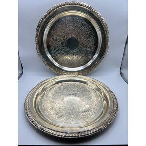 Sheridan Silver-Plated Ornate Serving Trays Set Of 2 Floral & Scroll Design 12”